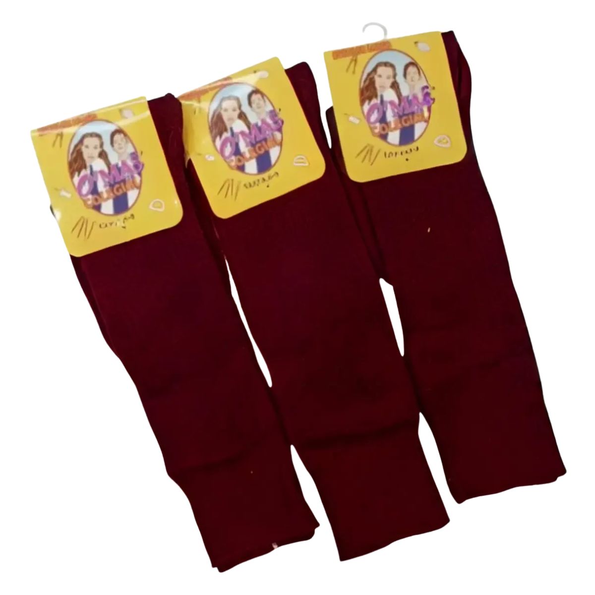 LOOK SHOP - Pack 3 Pares Calceta Escolar. Calceta Larga Colores. Burdeo 174