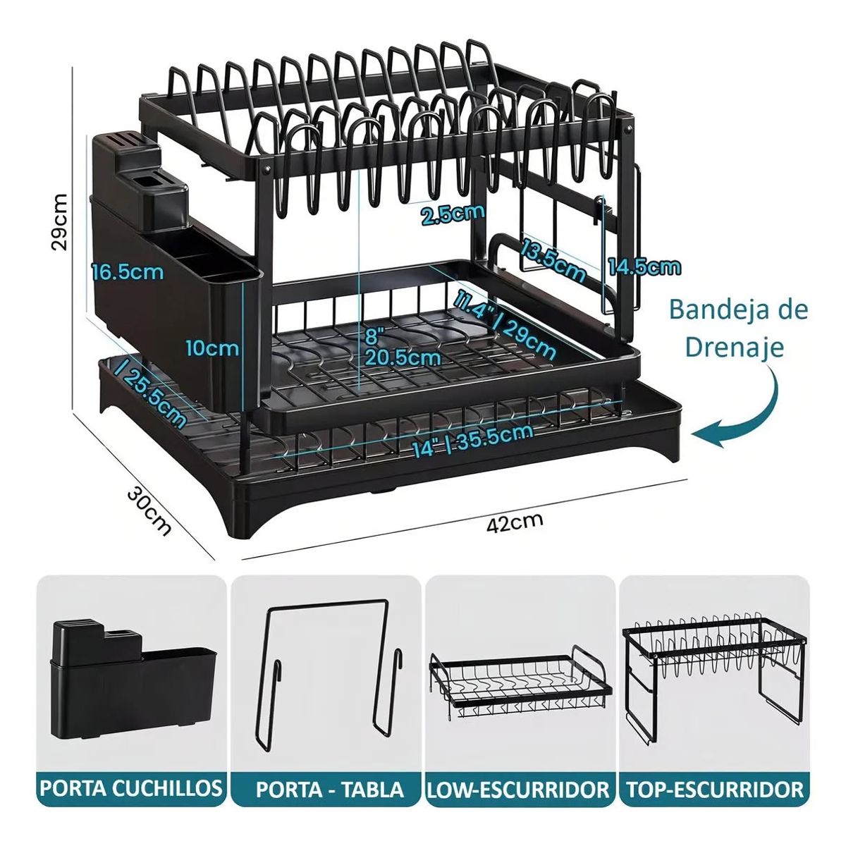 GENERICO - Escurridor secaplatos 2 niveles acero inoxidable