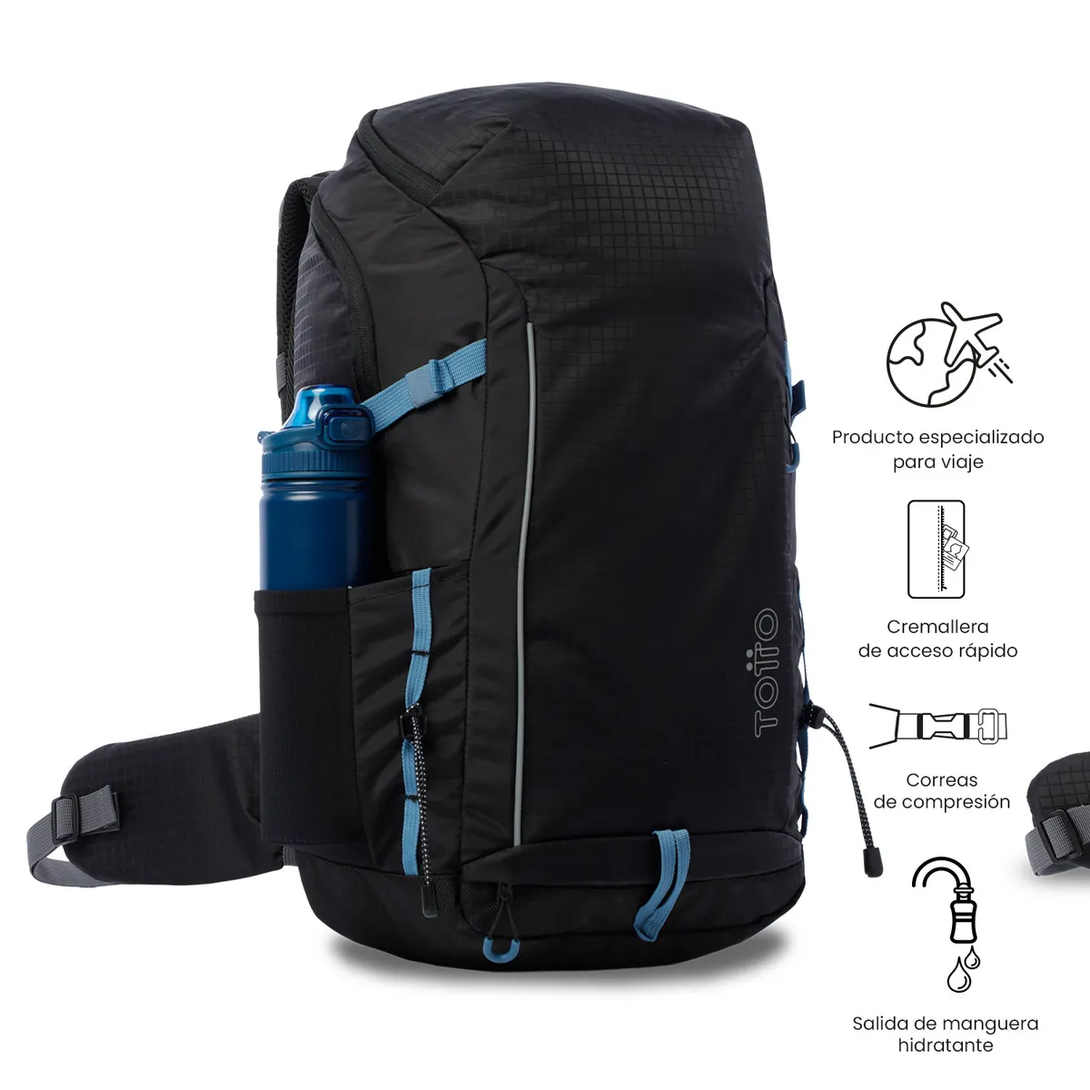 TOTTO - Mochila Outdoor Summit 35 Negro con Sistema de Pedernal