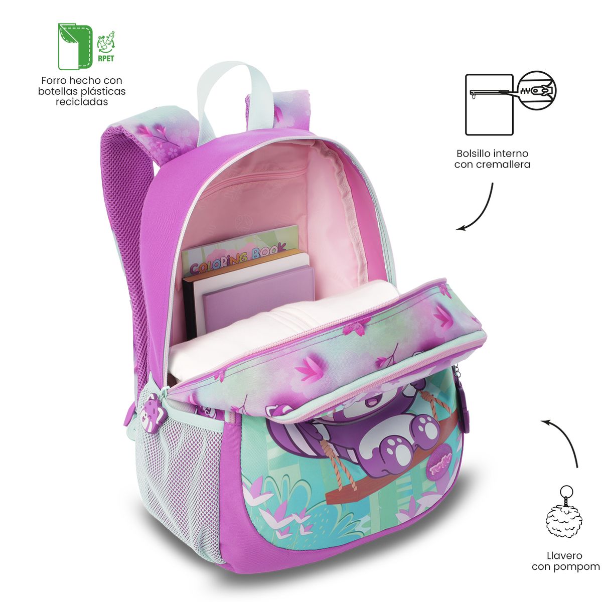 TOTTO - Combo Escolar Mochila Bambú + Libro Parar Colorear Mediano