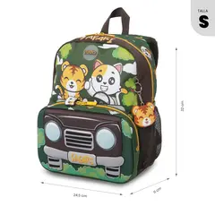 TOTTO - Combo Escolar X2 Mochila + Libro para Colorear Safari Verde