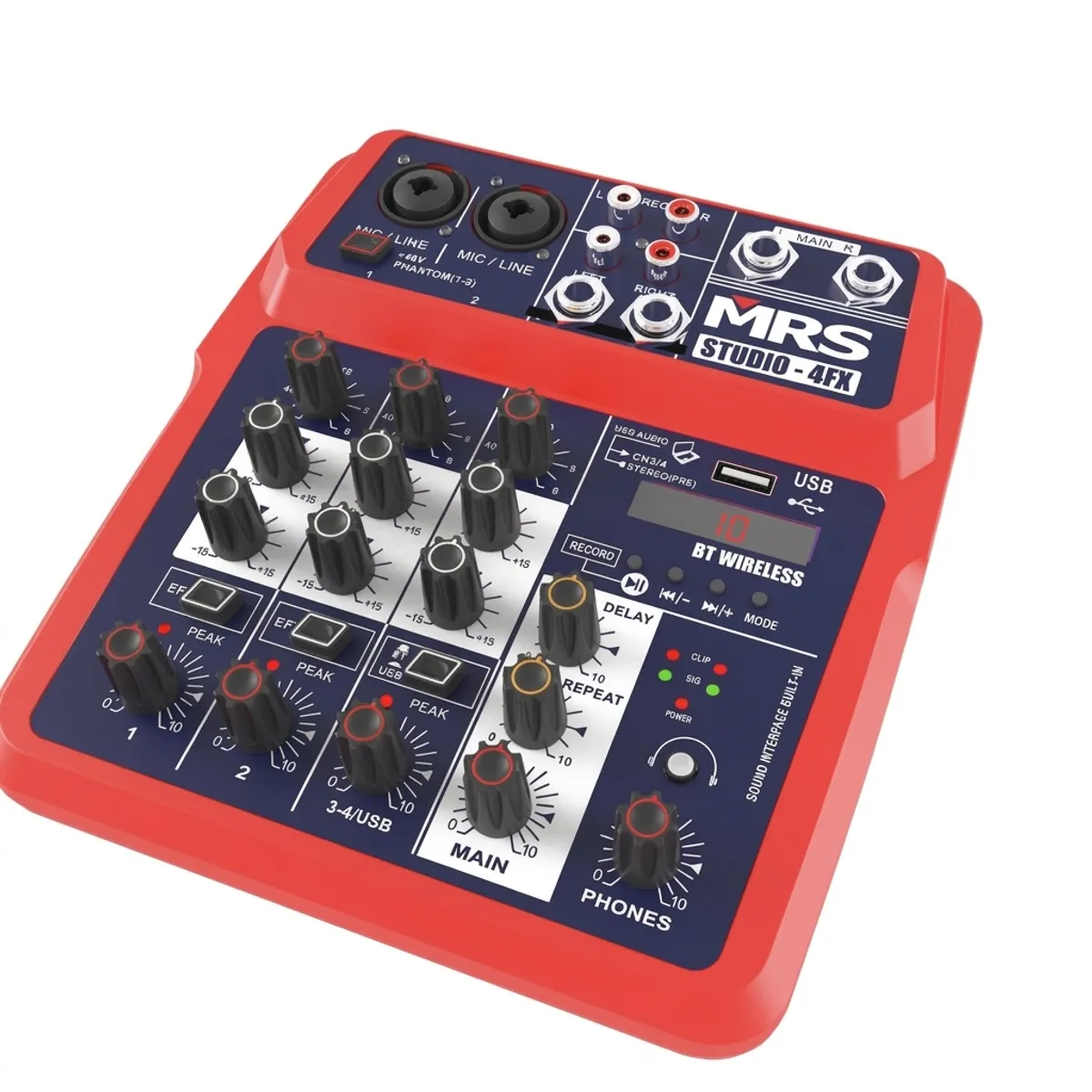 MRS - Mezclador De Estudio MRS Studio-4FX 4 Canales Bluetooth USB - Azul/Rojo