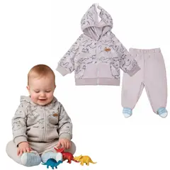 TEDMIMAK - Conjunto Buzo Bebe en Algodón Franela Dino Gris