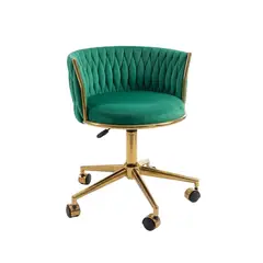HABITA2 CHILE - Silla Escritorio Queen Felpa Verde Pedestal Dorado