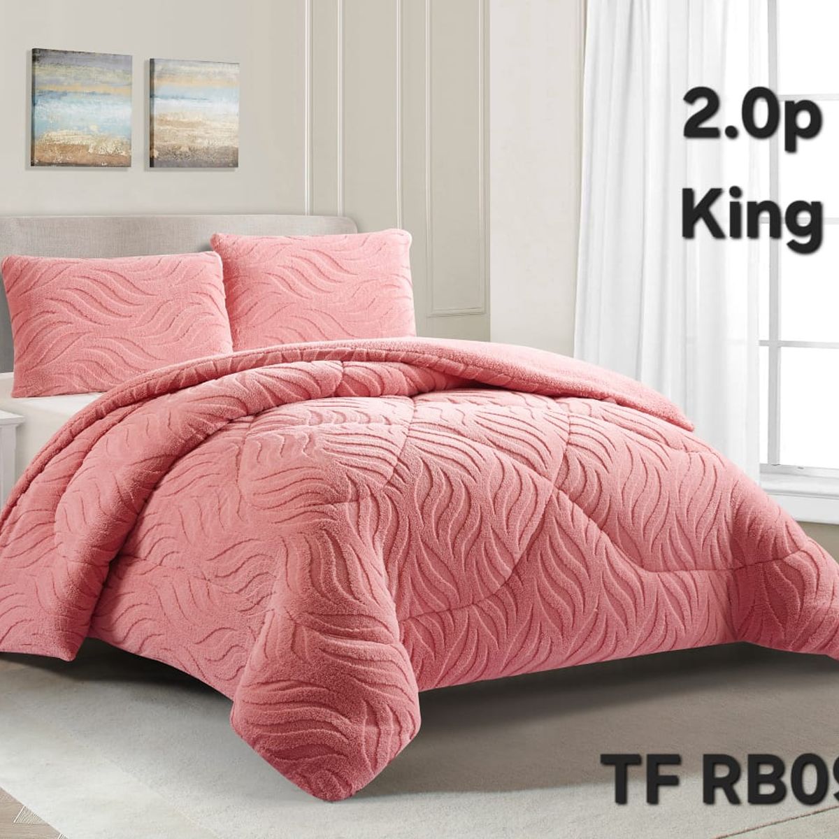 GENERICO - Cobertor de Invierno con Chiporro KING - Plumon Rosa Diseño Ondas