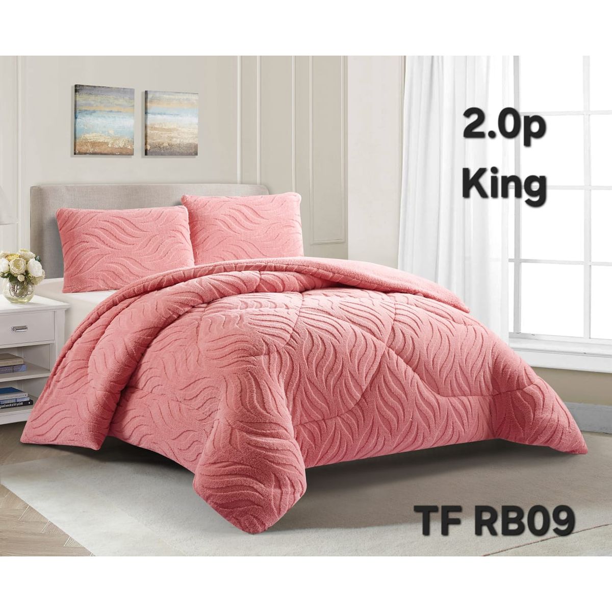 GENERICO - Cobertor de Invierno con Chiporro KING - Plumon Rosa Diseño Ondas