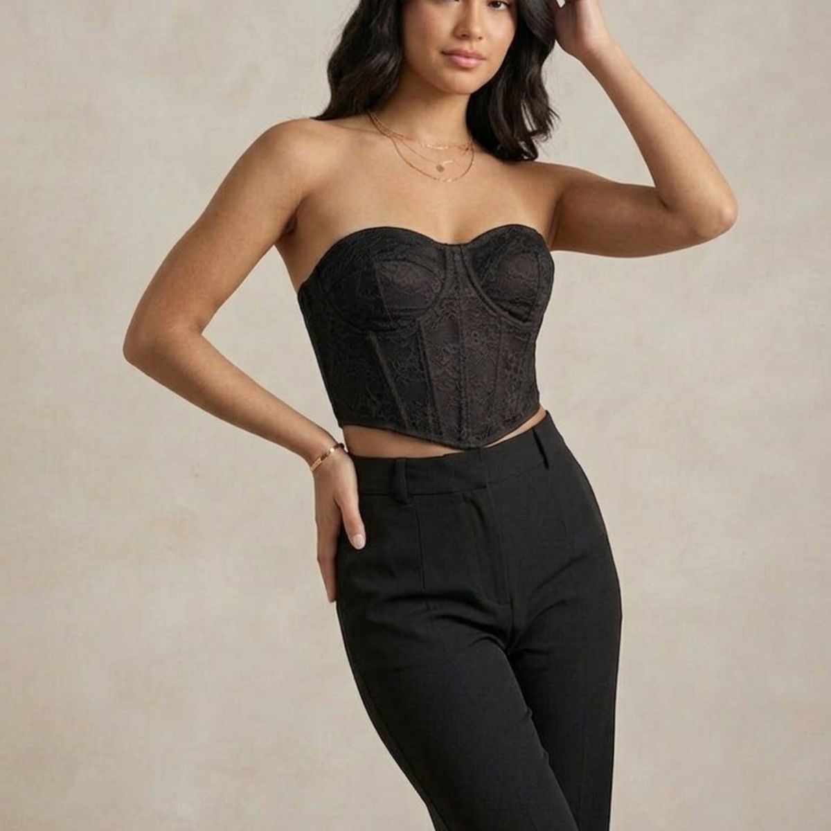 GARSIL - Crop Top Corto Para Mujer De Strapless Con Encaje Y Broches