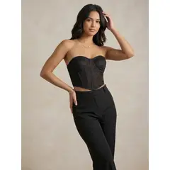 GARSIL - Crop Top Corto Para Mujer De Strapless Con Encaje Y Broches