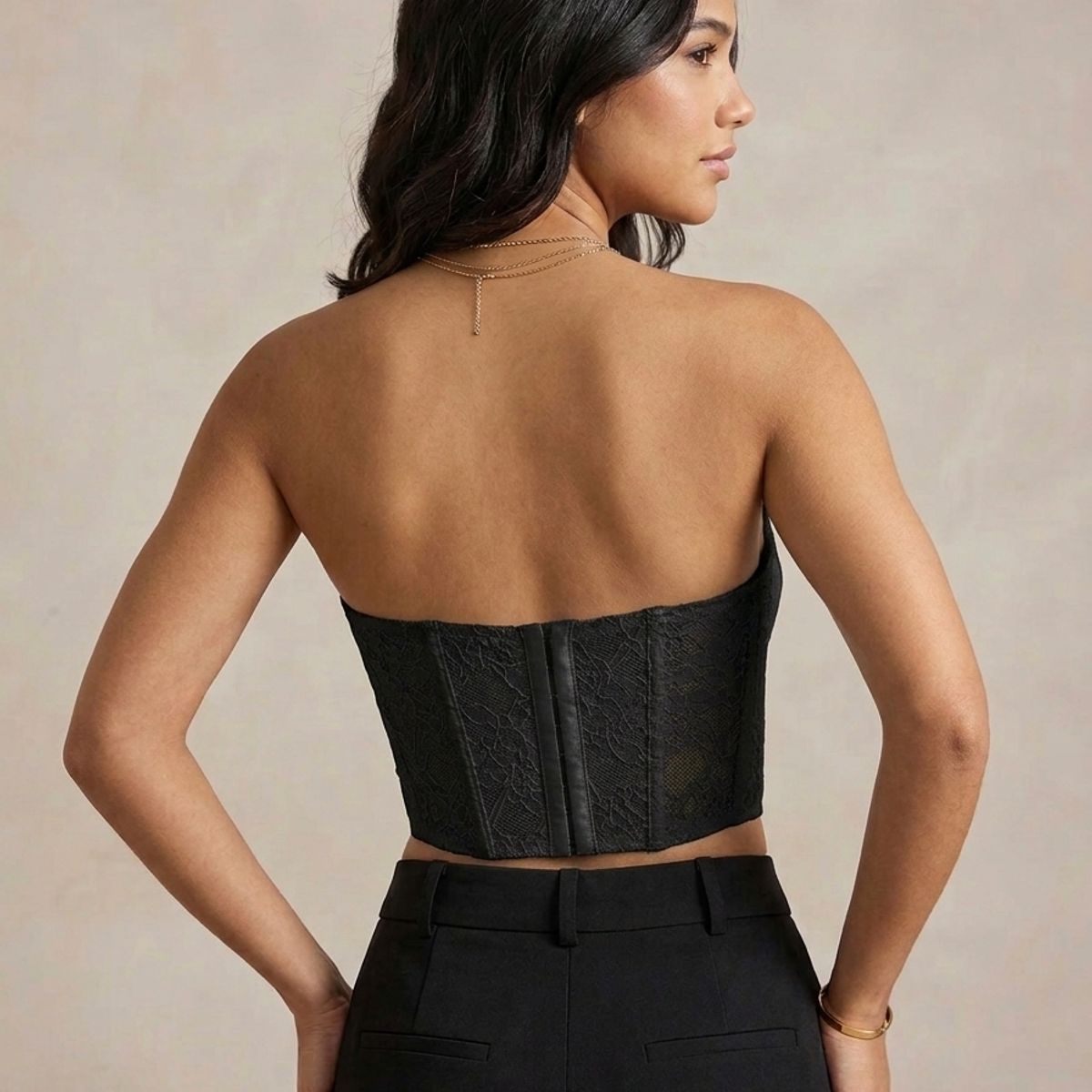 GARSIL - Crop Top Corto Para Mujer De Strapless Con Encaje Y Broches
