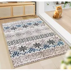ALMA & DECO - Alfombra Lisa Estampada Modelo Home Etnic Azul y Café 120x170 Cm