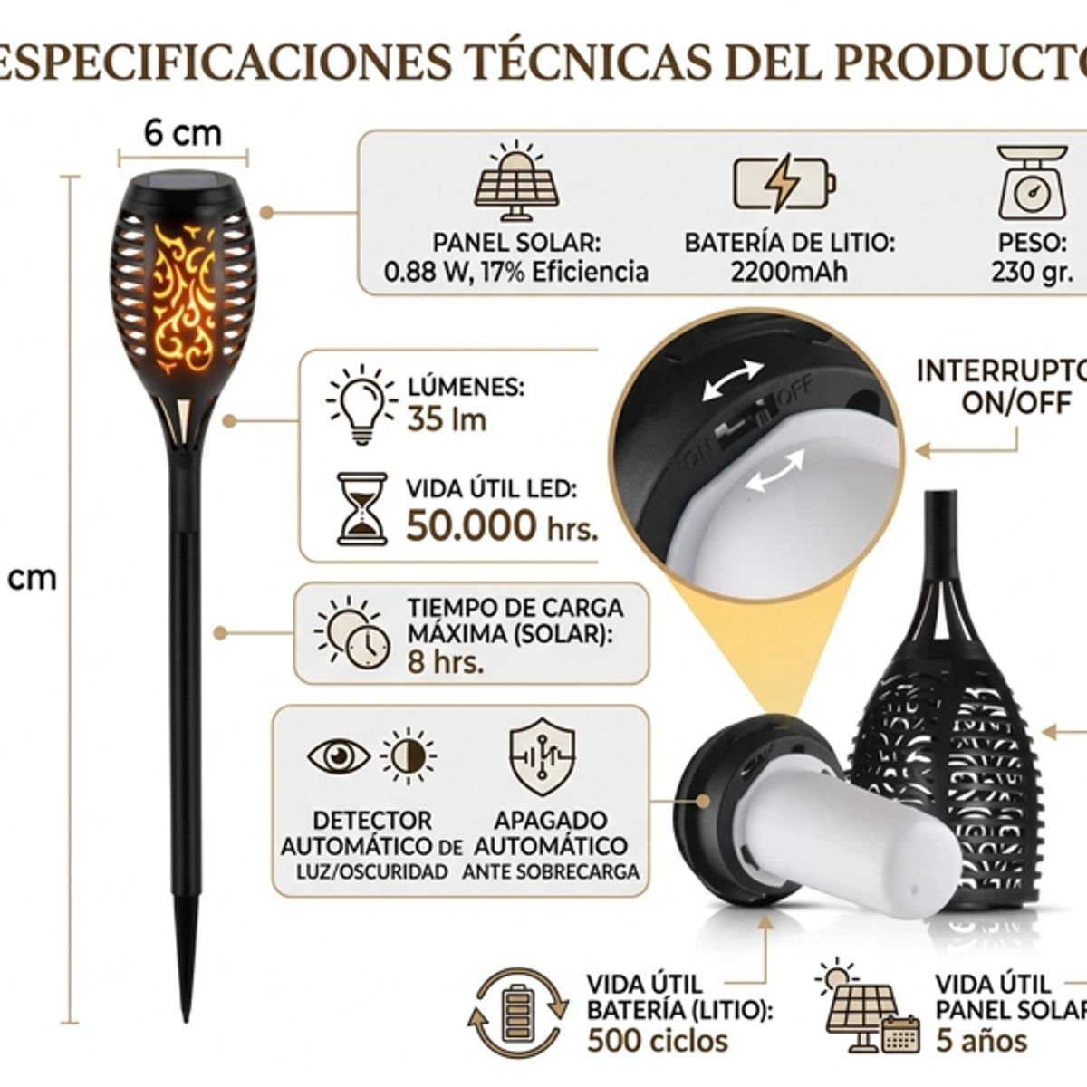 GENERICO - Pack 4 Antorchas Solares LED Jardin 58cm Estacas Decoracion Exterior Patio Hogar Luz Ambiente