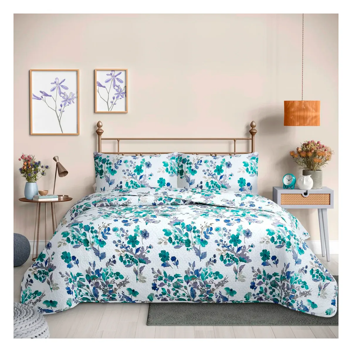 GENERICO - Kit X 2 Cubrecama Quilt Reversible Flowers Collection Calypso Martiné