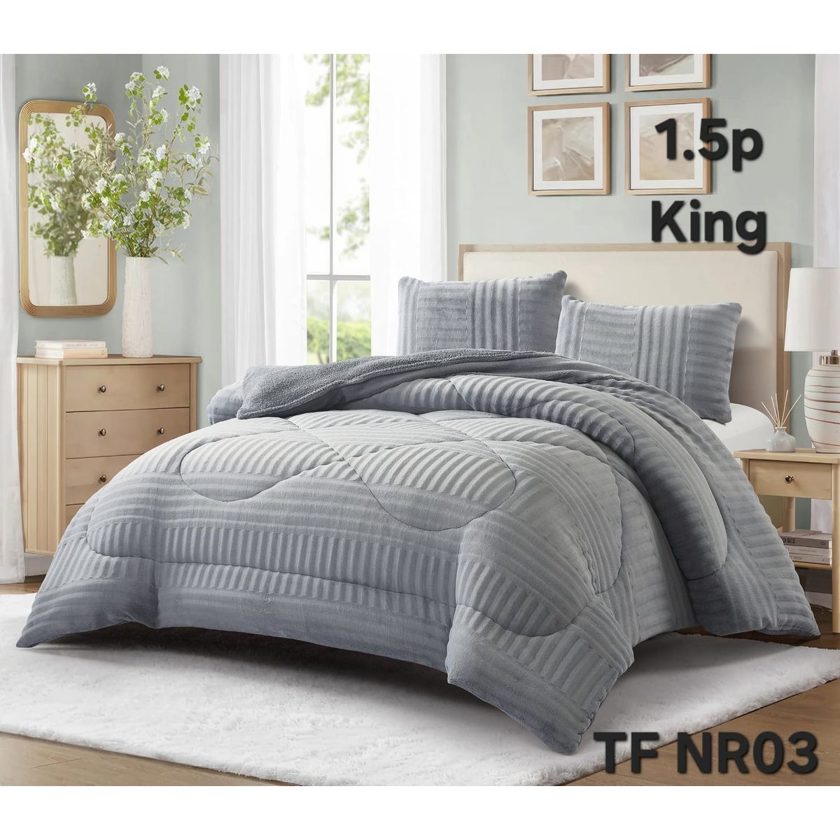 GENERICO - Cobertor de Invierno con Chiporro KING - Plumon Gris Diseño Lineas