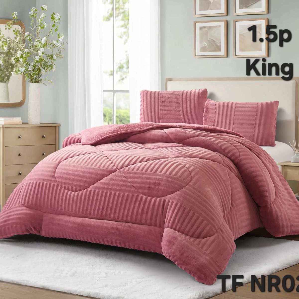 GENERICO - Cobertor de Invierno con Chiporro KING - Plumon Palo Rosa Diseño Lineas