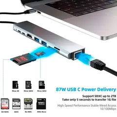 GENERICO - Hub Adaptador Usb C 8 Puertos Macbook Hdmi 4k Ethernet Sd