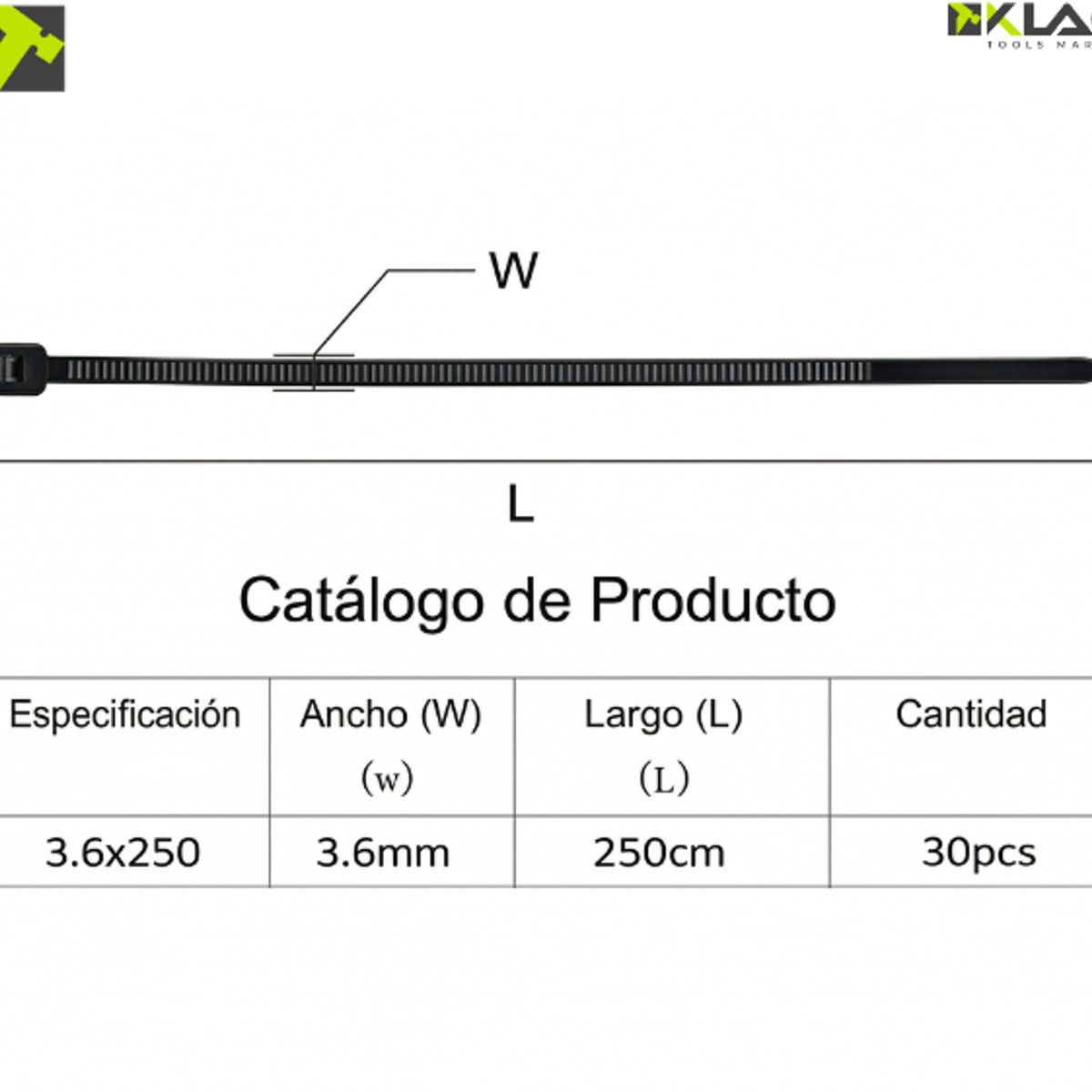 GENERICO - Bridas Amarras Cables Cremallera Abrazadera 30 U 3.6x250mm