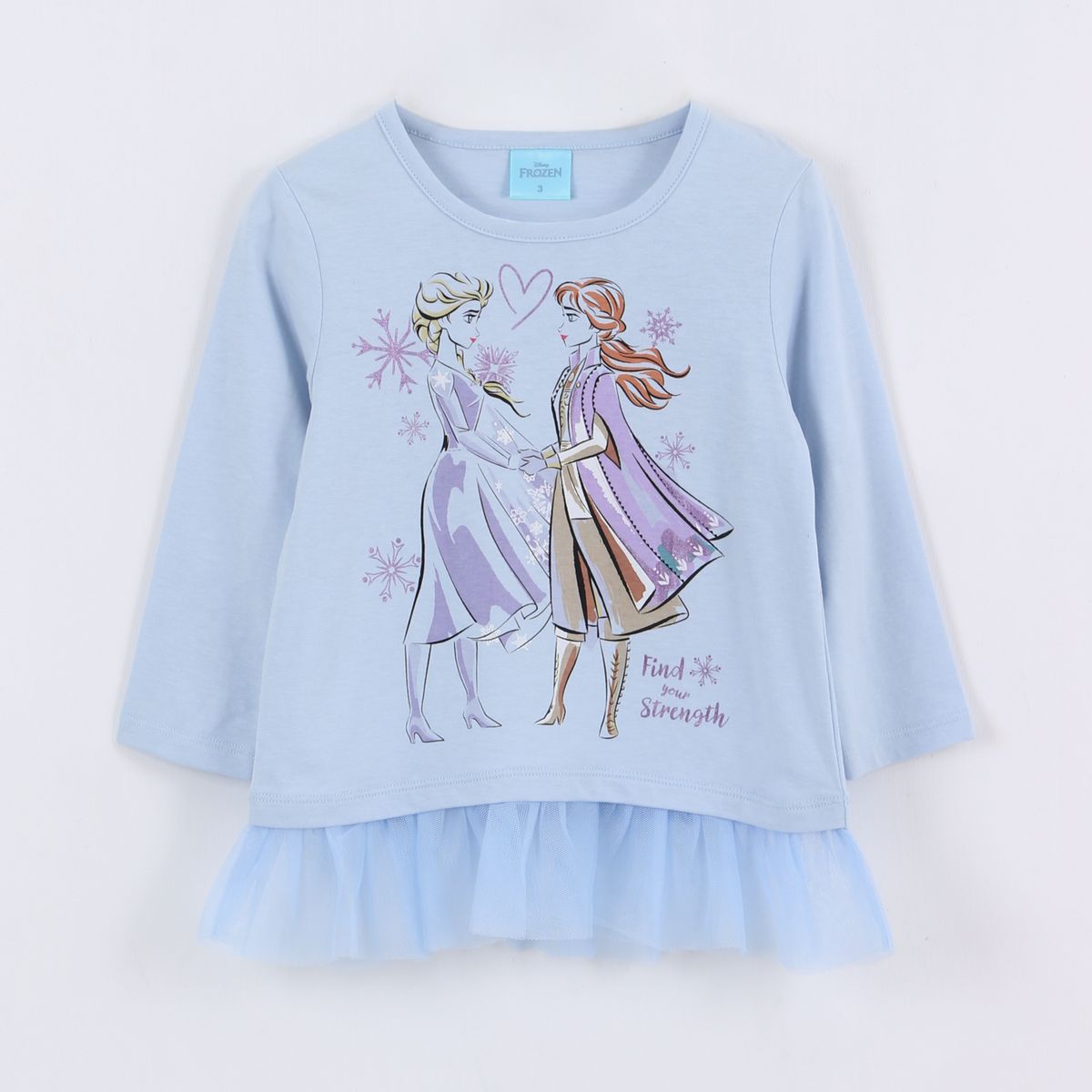 DISNEY - Polera Manga Larga Niña Elsa & Anna Frozen Celeste Disney