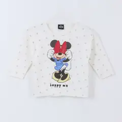 DISNEY - Polera Manga Larga Niña Moño Minnie Blanco