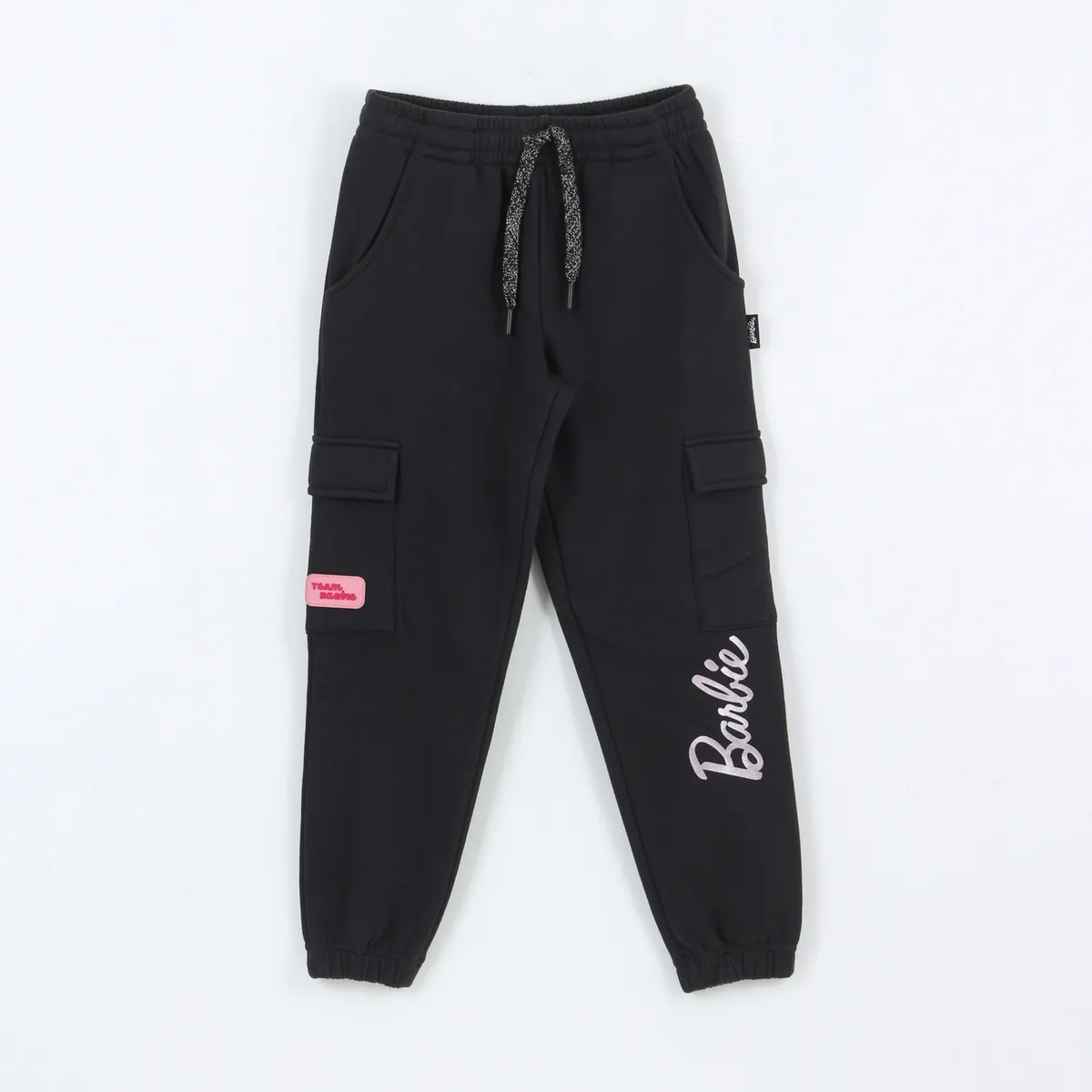 BARBIE - Pantalón de Buzo Niña Cargo Negro Barbie