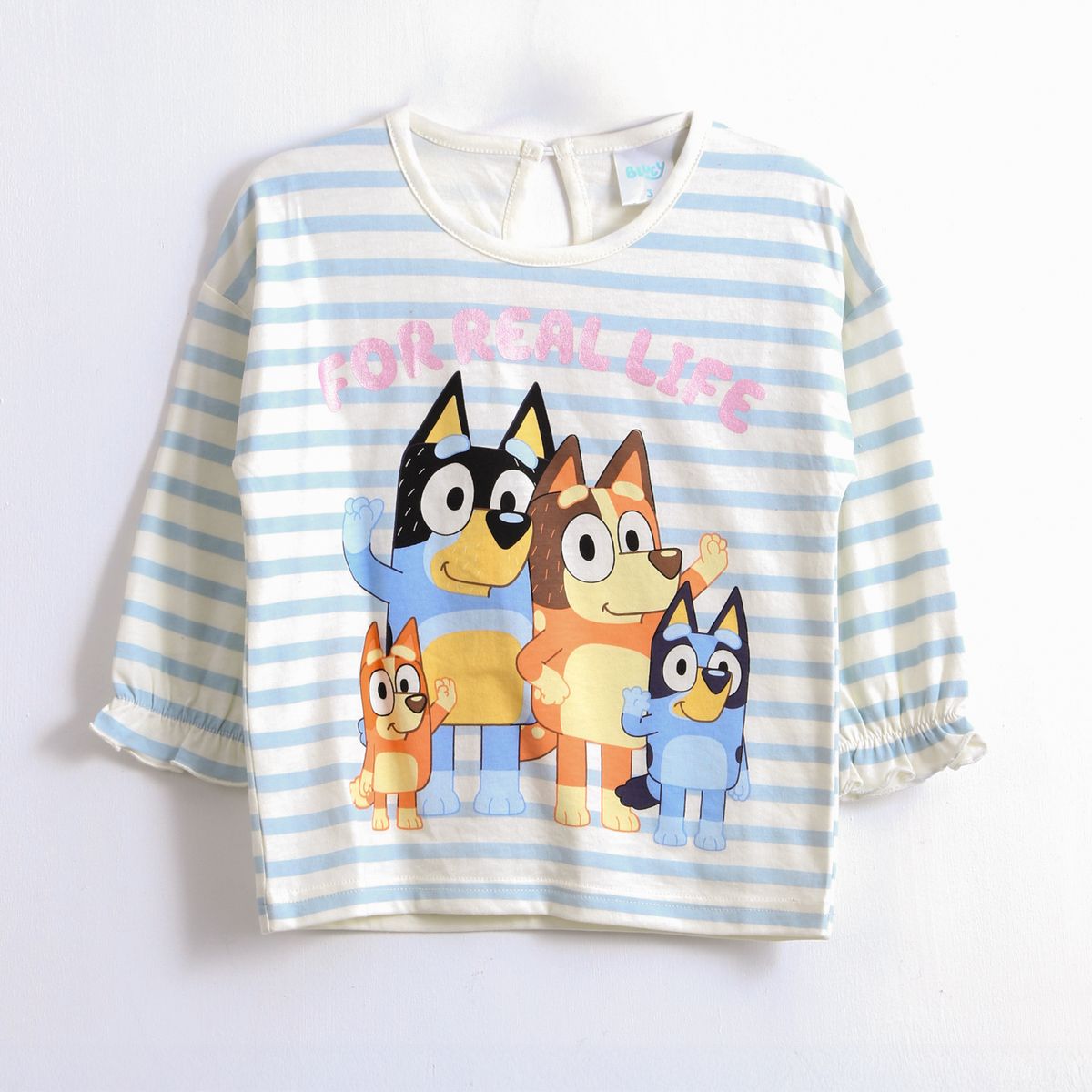 BLUEY - Polera Manga Larga Niña Rayas Family Blanco Bluey