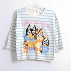 BLUEY - Polera Manga Larga Niña Rayas Family Blanco