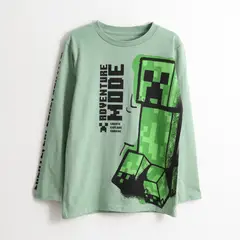 MINECRAFT - Polera Manga Larga Niño Adventure Mode Verde