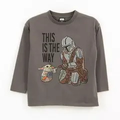 STAR WARS - Polera Manga Larga Niño The Mandalorian Gris