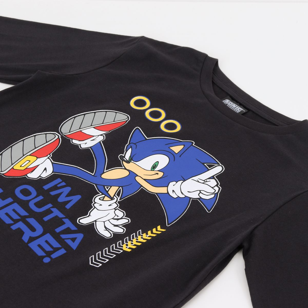 SONIC - Polera Manga Larga Niño Sonic Rings Negro Sonic
