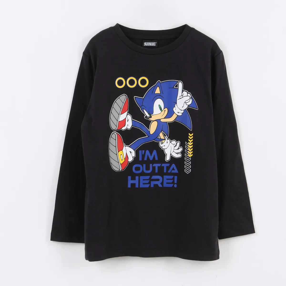 SONIC - Polera Manga Larga Niño Sonic Rings Negro Sonic