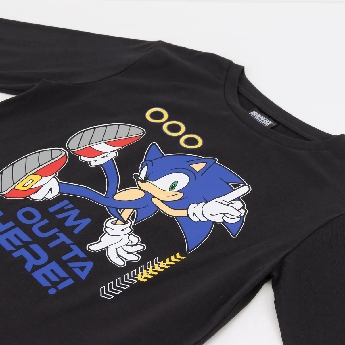 SONIC - Polera Manga Larga Niño Sonic Rings Negro Sonic