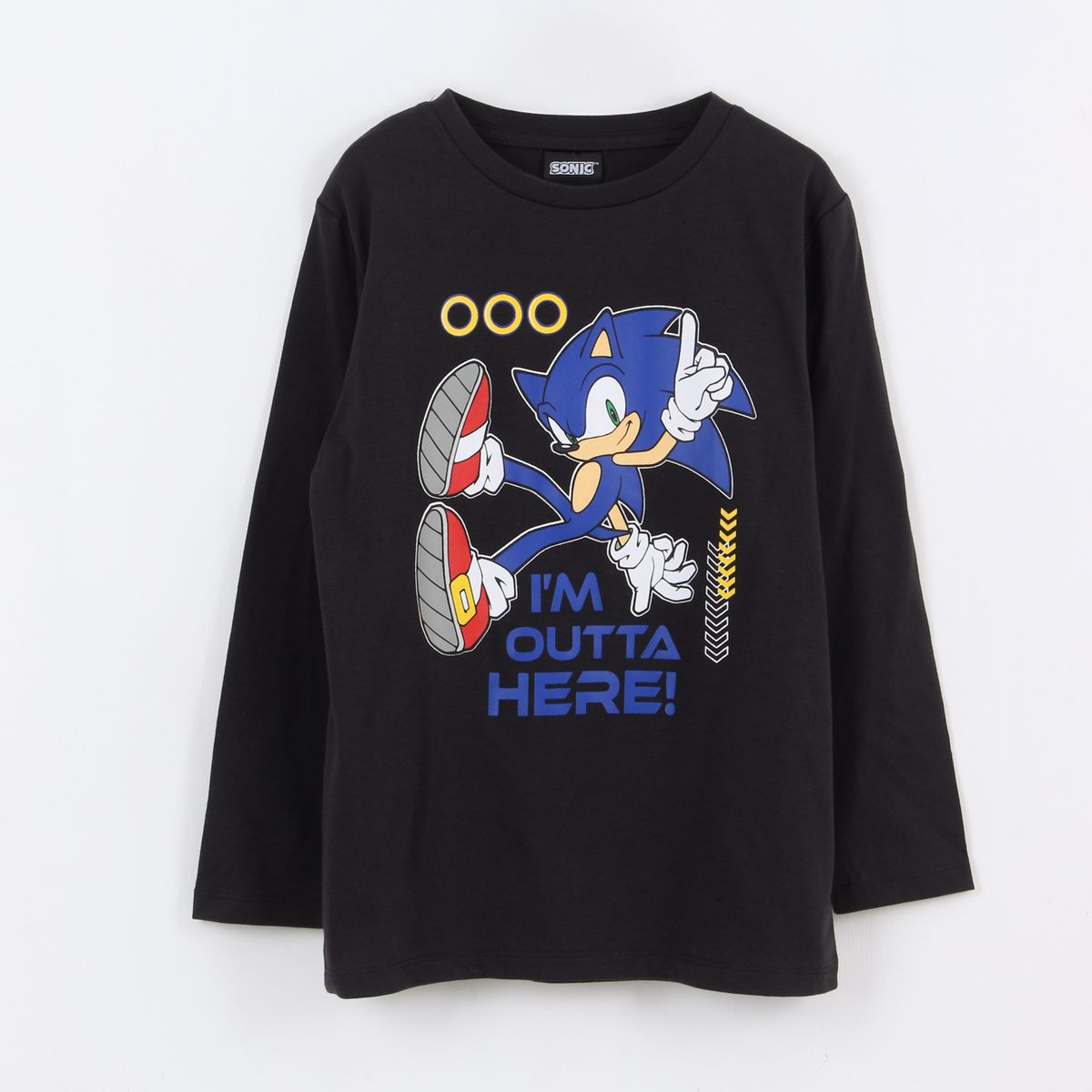 SONIC - Polera Manga Larga Niño Sonic Rings Negro Sonic