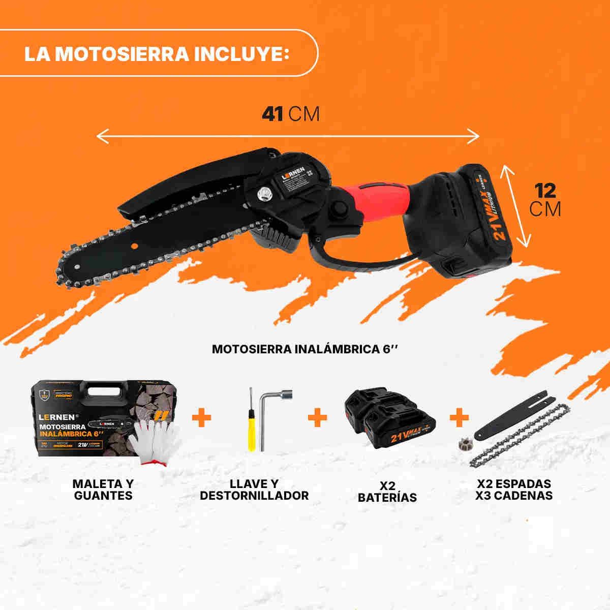 GENERICO - Motosierra Podadora Eléctrica MZ2BAT6 6 Pulgadas incluye 2 Baterías Color Negro BELUG
