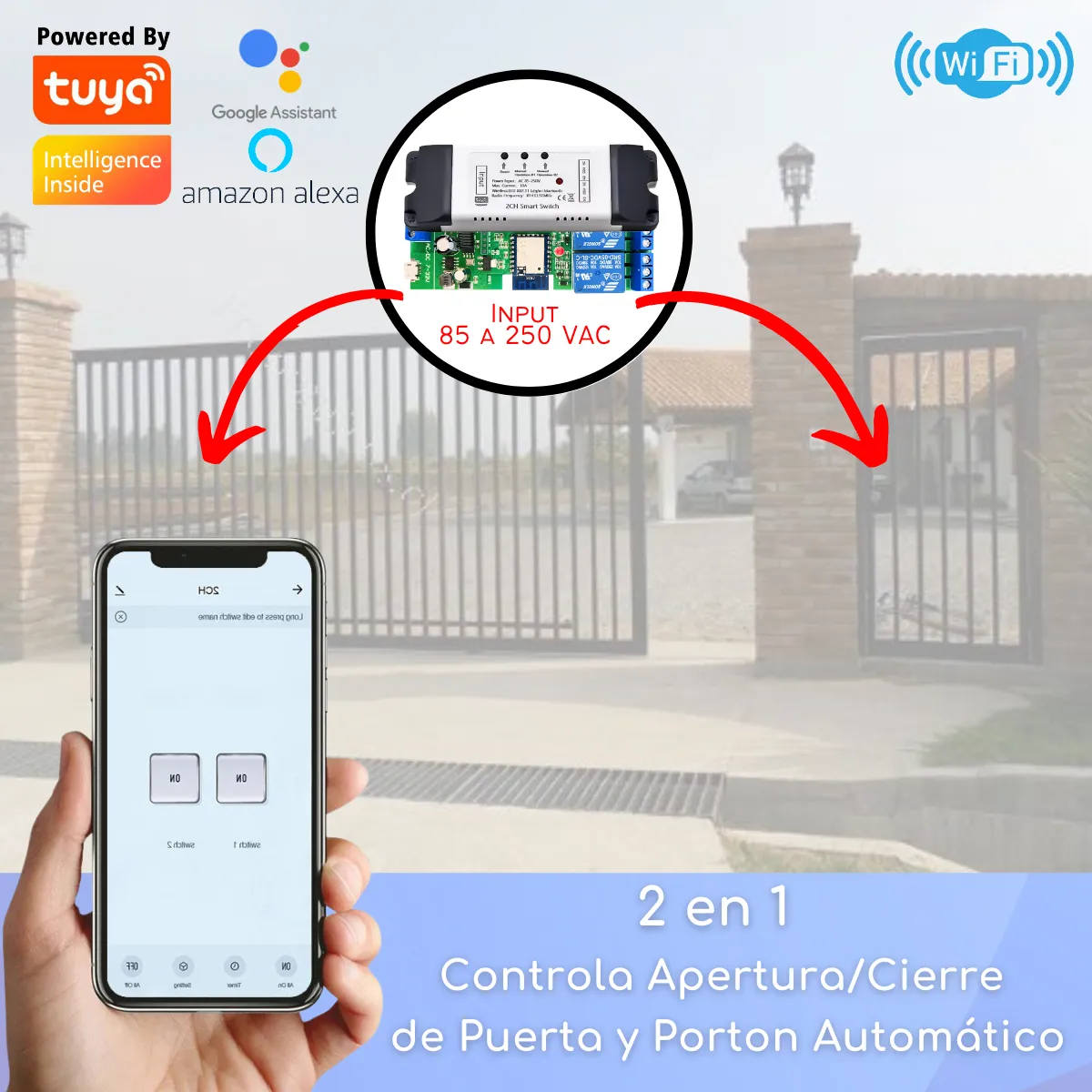 D MOTICA - Abre Portón y Cerraduras Eléctrica - Wifi + Rf - 85 A 250 VAC