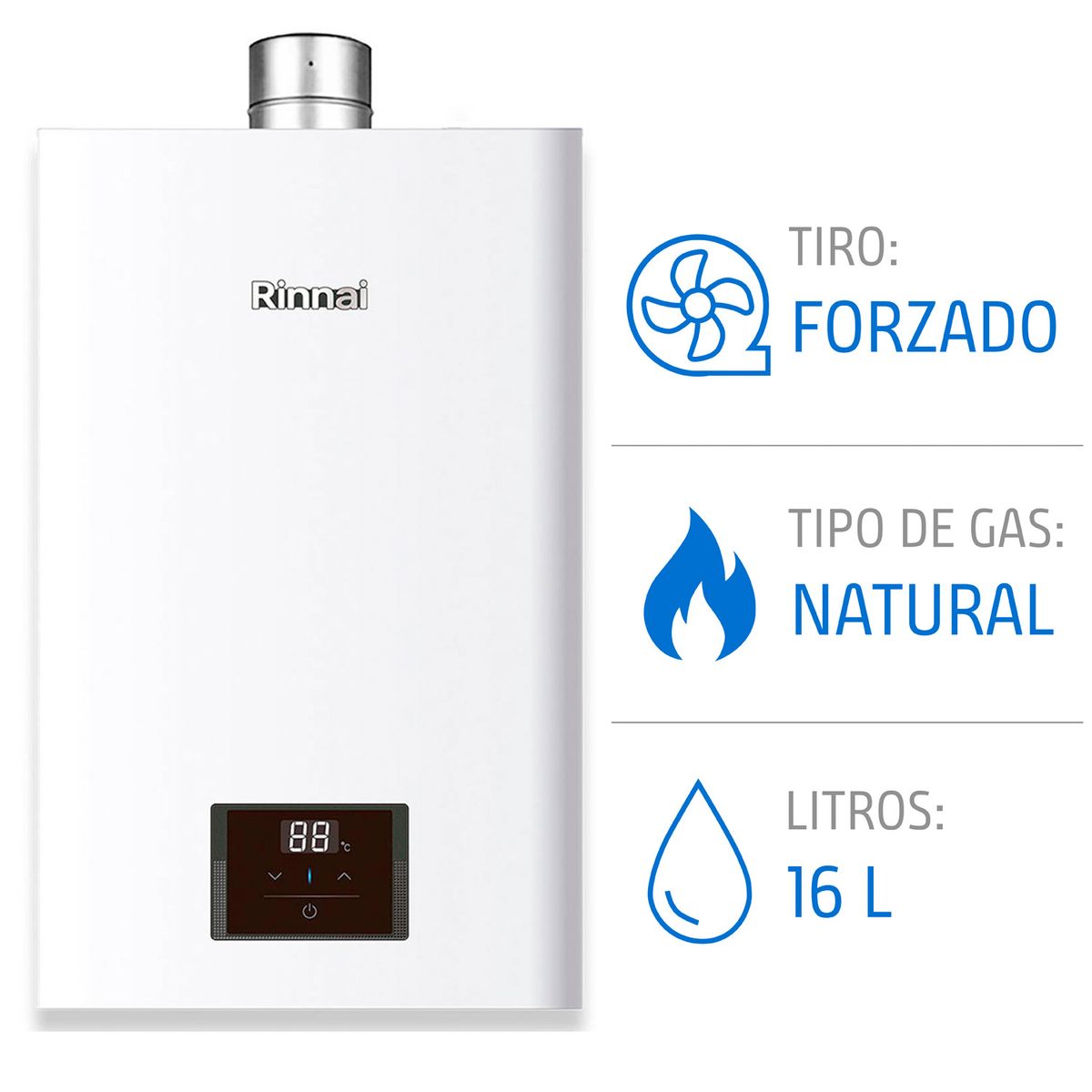 RINNAI - Calefon 16 Litros Tiro forzado Gas natural