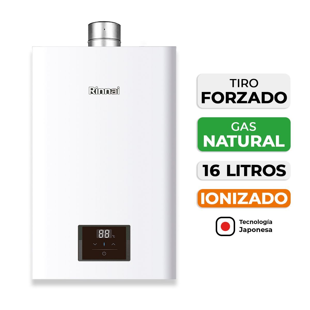 Calefon 16 Litros Tiro forzado Gas natural, marca RINNAI - Foto Principal