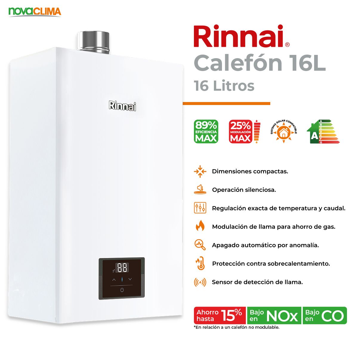 Calefon 16 Litros Tiro forzado Gas natural, marca RINNAI - Foto 2