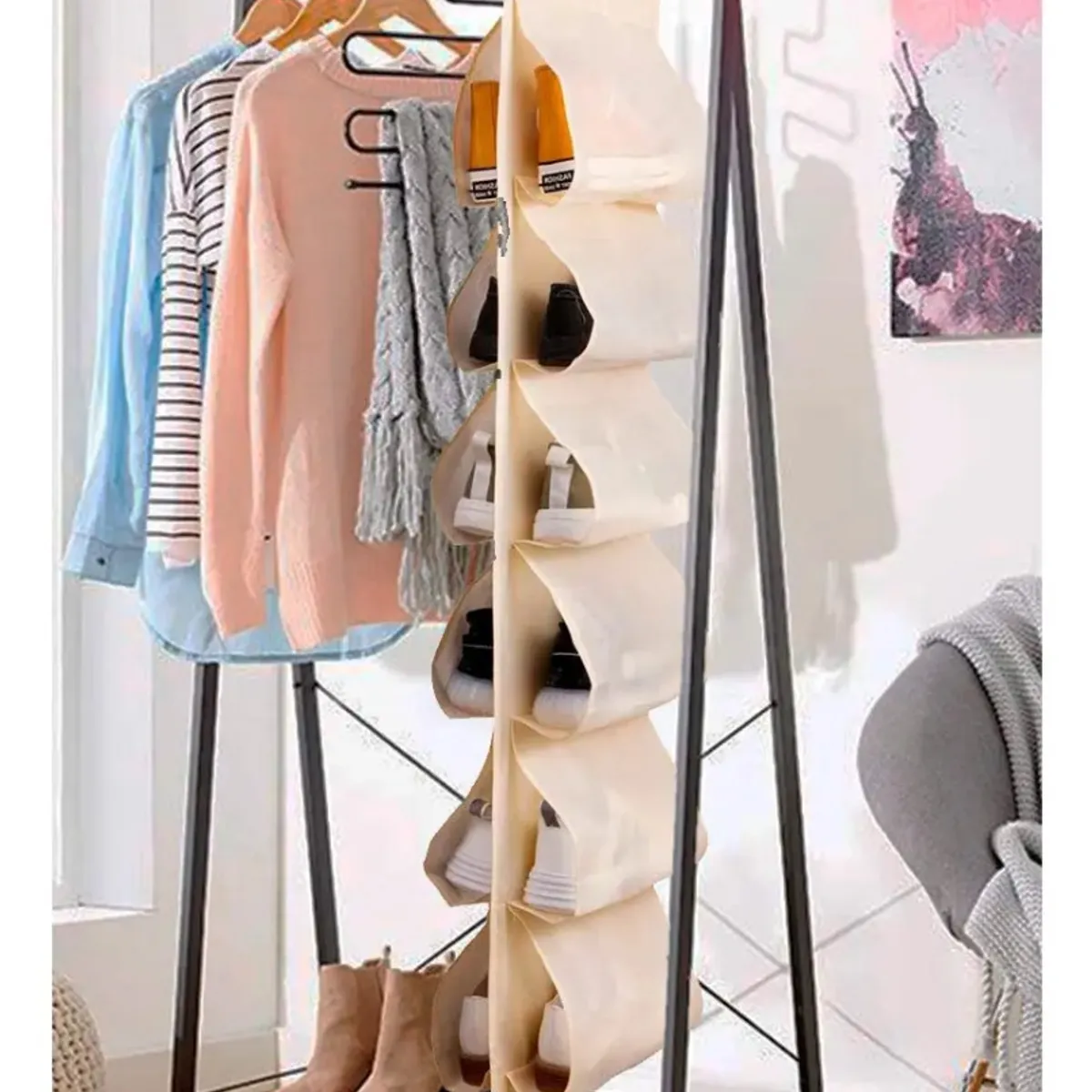GENERICO - Organizador de Zapatos para 6 Zapatillas Tela color Beige