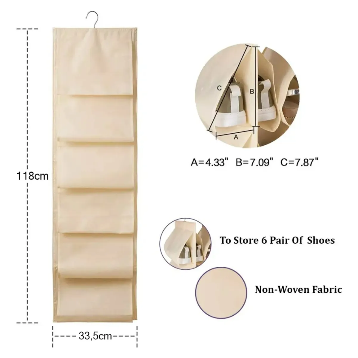 GENERICO - Organizador de Zapatos para 6 Zapatillas Tela color Beige
