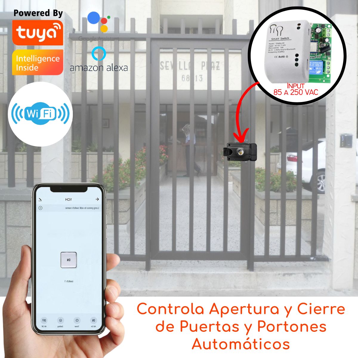 D MOTICA - Abre Portón y Cerraduras Eléctrica - Wifi + RF - 85 a 250 VAC