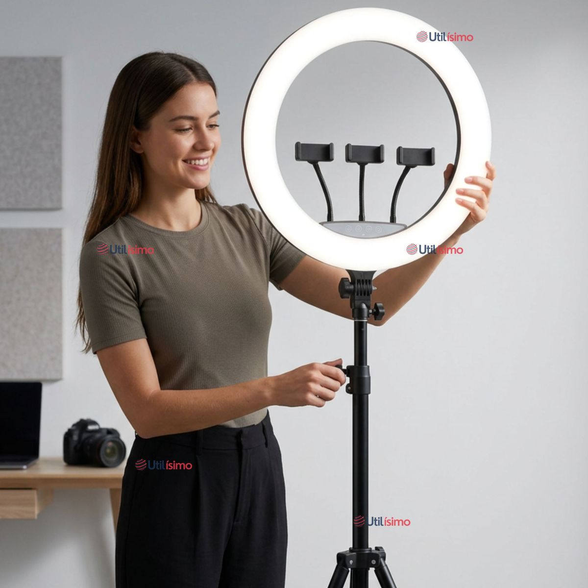 LINE - Aro De Luz Profesional 45 CM Trípode Ajustable Soporte Para Teléfono