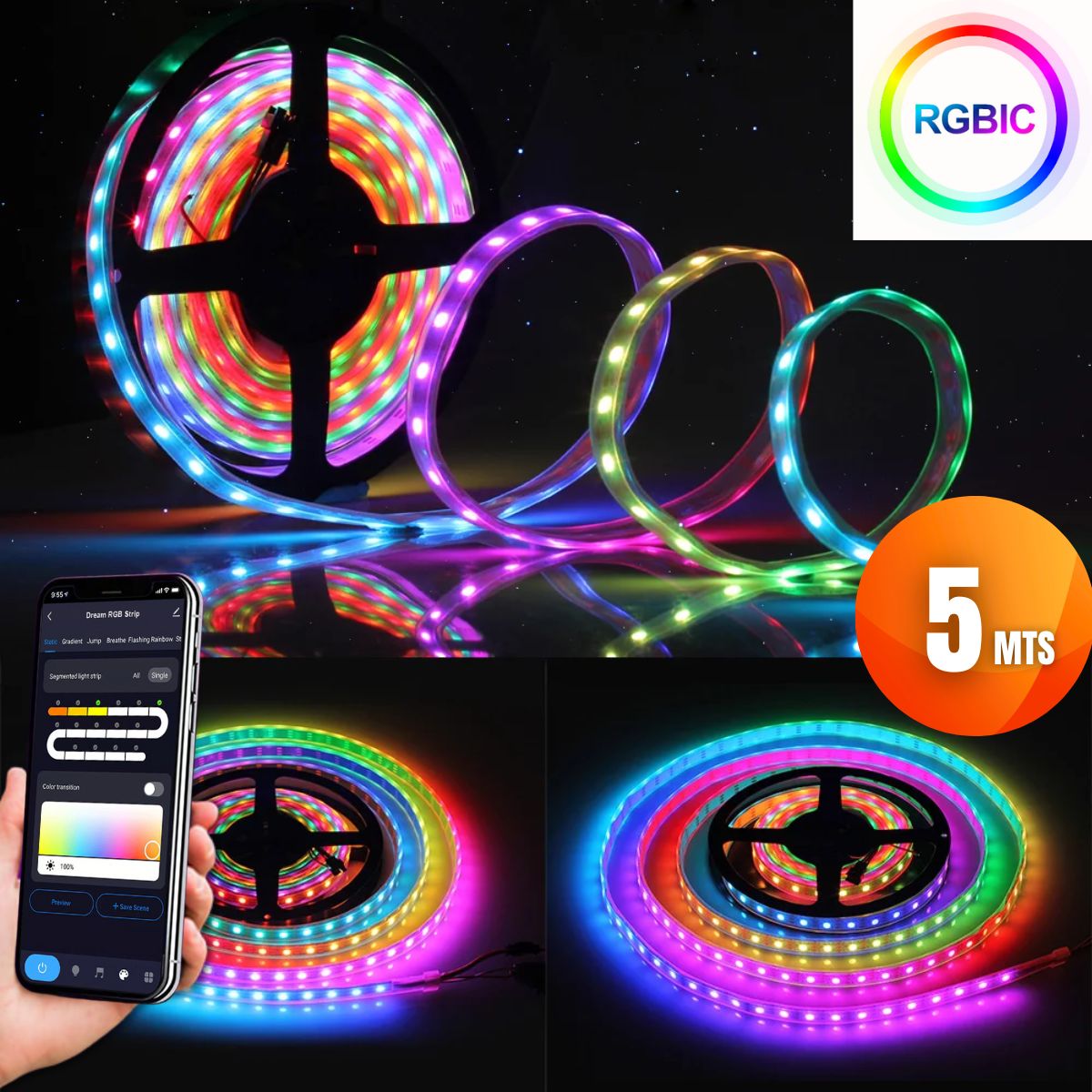 D MOTICA - Cinta Led Wifi Inteligente 5mt Siliconada - Mas Colores RGB-IC
