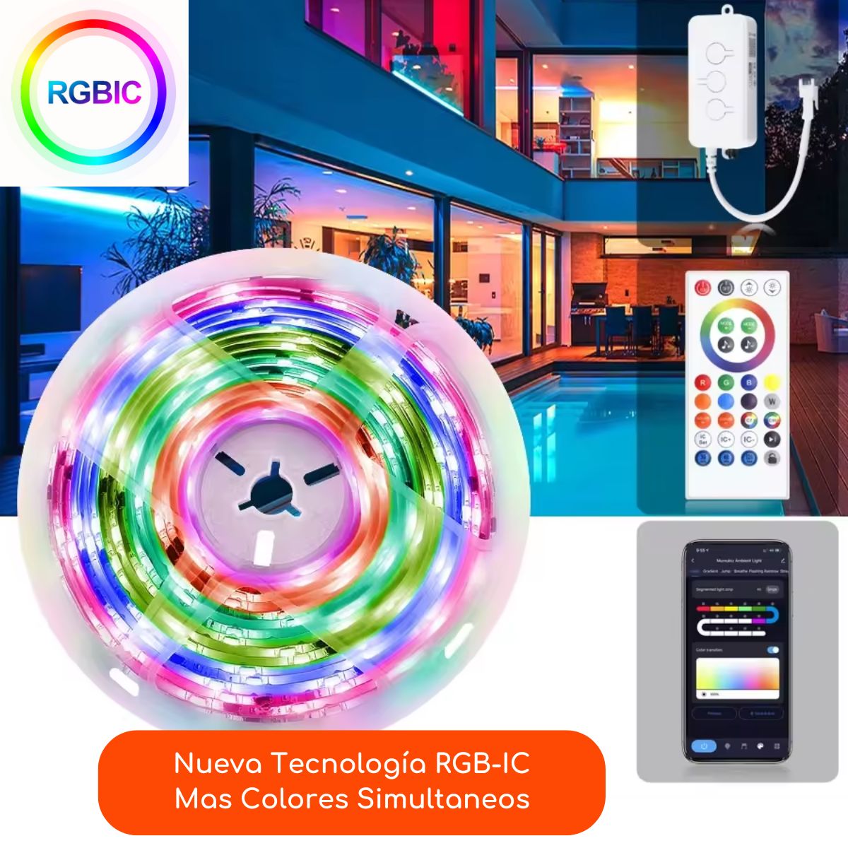 D MOTICA - Cinta Led Wifi Inteligente 5mt Siliconada - Mas Colores RGB-IC