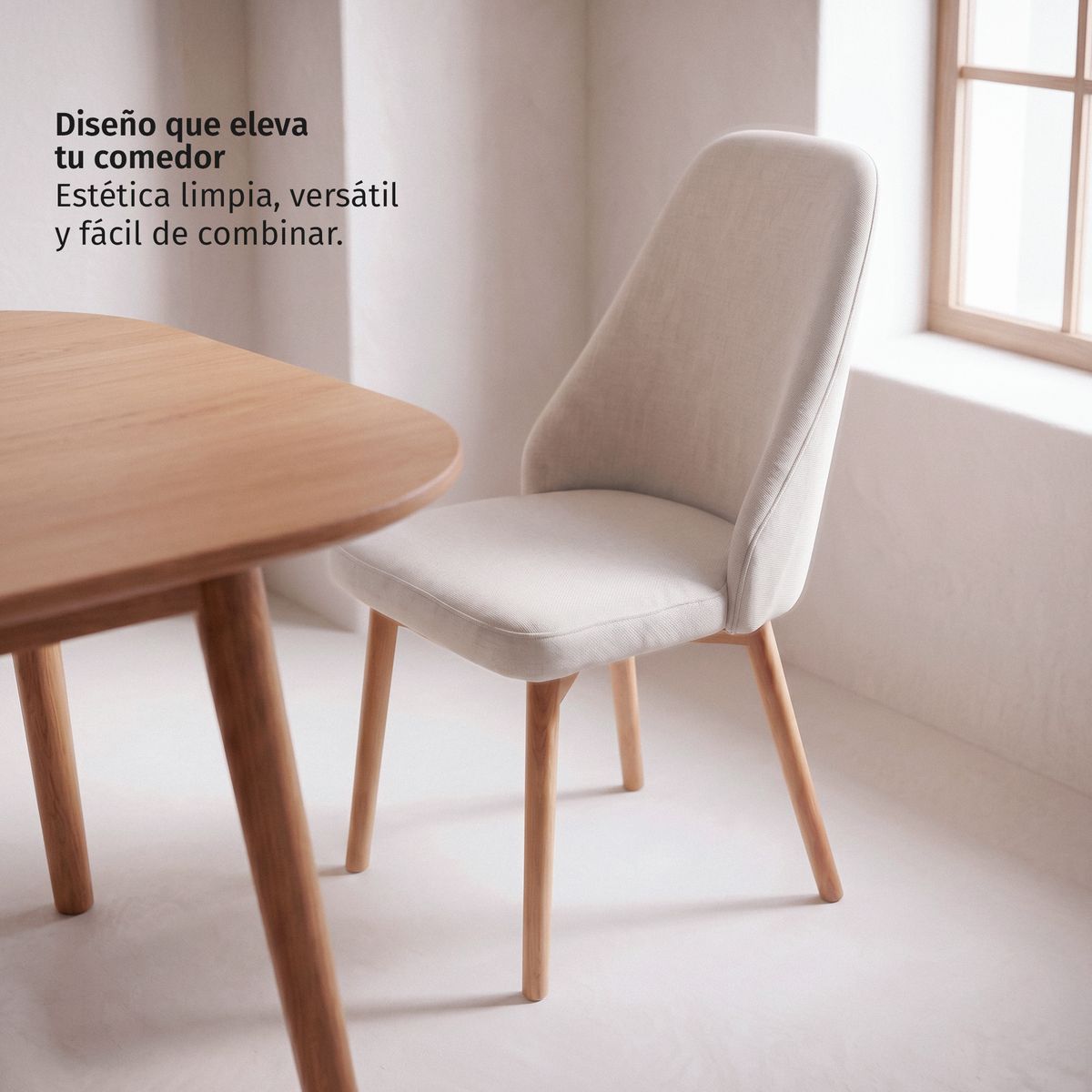 VENHOOUSE - Pack 2 Sillas Comedor Moderna Tapizada Chenilla Madera Haya Lena Beige