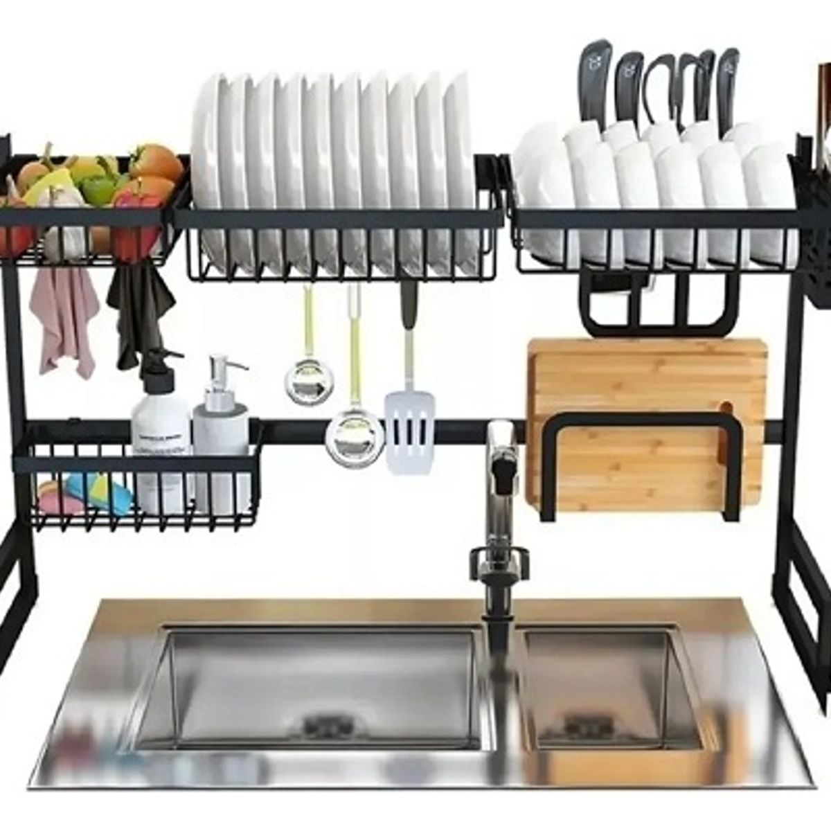 GENERICO - Seca Platos Escurridor De Loza 85 Cm Organizador Cocina Color Negro