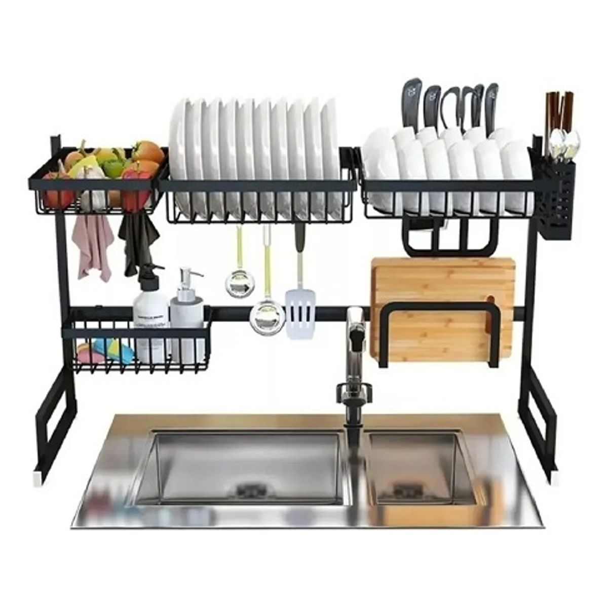 GENERICO - Seca Platos Escurridor De Loza 85 Cm Organizador Cocina Color Negro