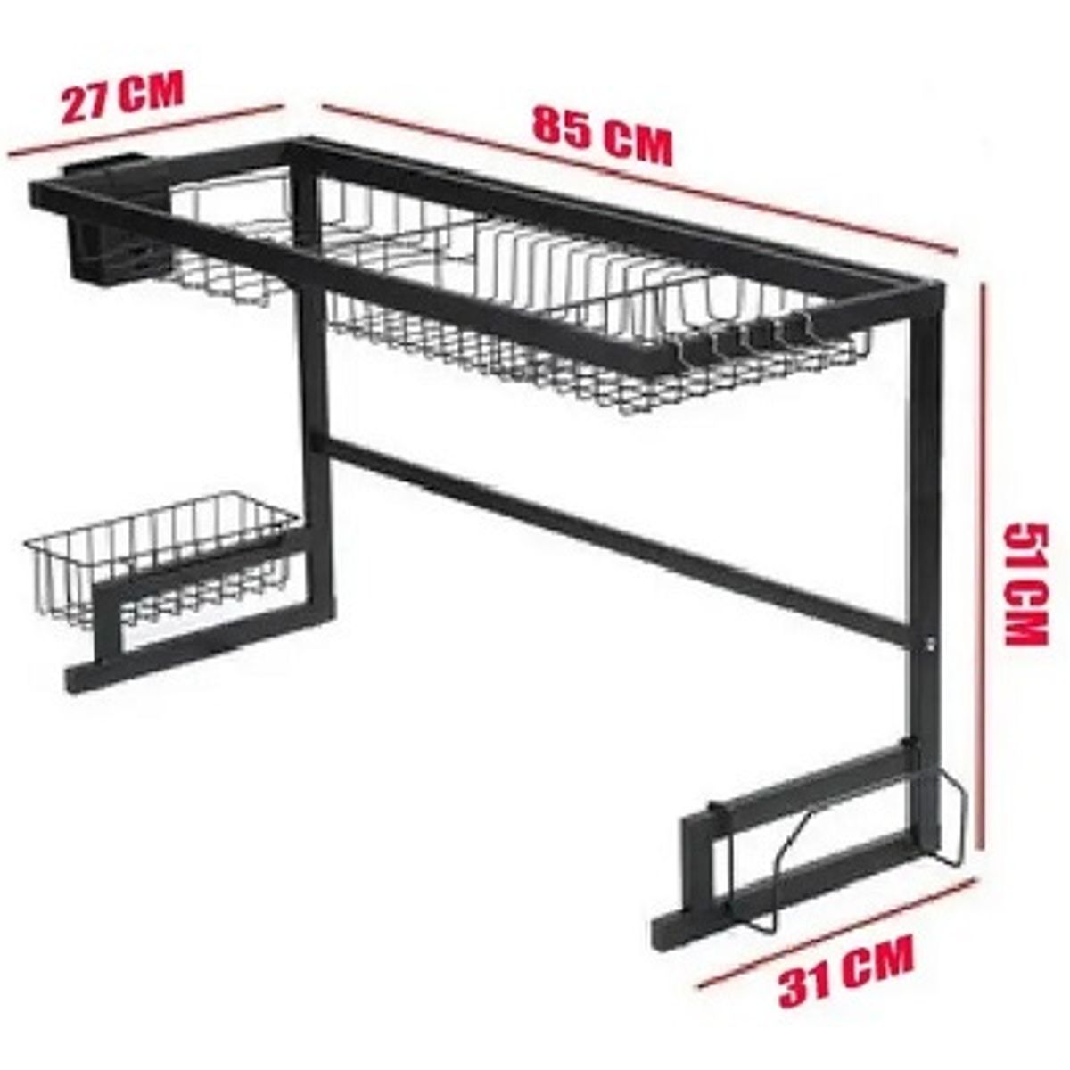 GENERICO - Seca Platos Escurridor De Loza 85 Cm Organizador Cocina Color Negro