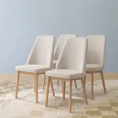 VENHOOUSE - Pack 4 Sillas Comedor Lena Madera Asiento Acolchado Poliéster Beige
