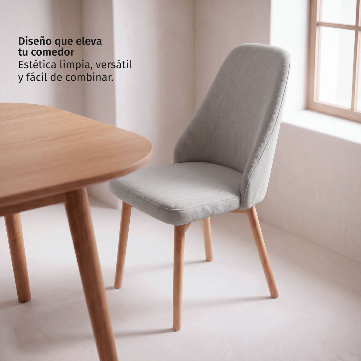VENHOOUSE - Pack 2 Sillas Comedor Moderna Tapizada Chenilla Madera Haya Lena Greige