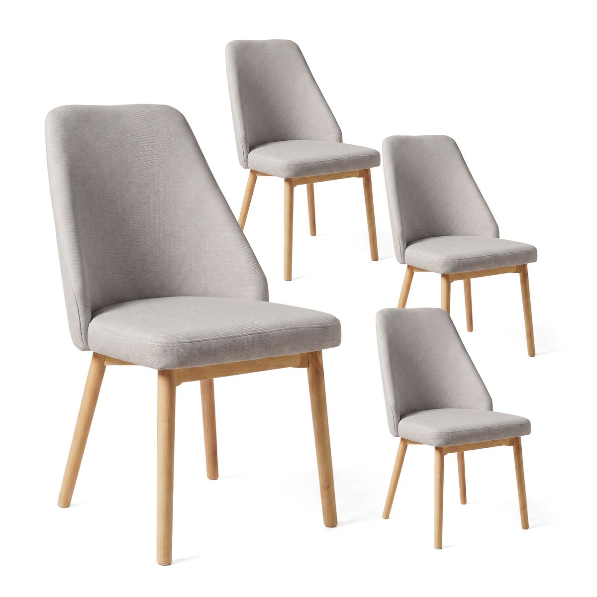 VENHOOUSE - Pack 4 Sillas Comedor Moderna Tapizada Chenilla Madera Haya Lena Greige