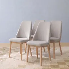 VENHOOUSE - Pack 4 Sillas Comedor Lena Madera Asiento Acolchado Poliéster Greige